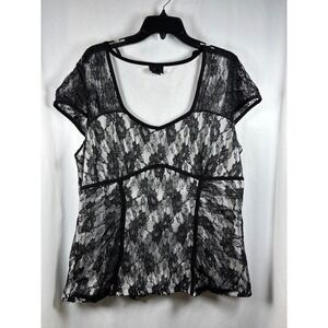 Torrid Black Lace Sheer Overlay‎ Short Sleeve Top Plus Size 3 NWOT